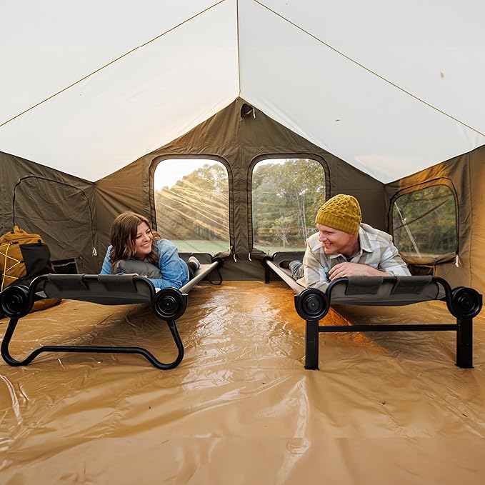 Disc-O-Bed Large Outdoor Modular 1 Person Single Camping Cot Portable Bed for Adults Sleep Solution for Tents Tan