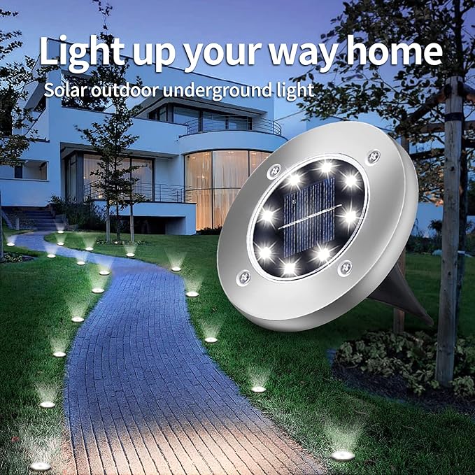 Aogist 12 Pack Solar Disk Lights - 8 LED In-Ground Outdoor Landscape Lights for Pathway Yard Walkway Patio Lawn Path (Cold White)