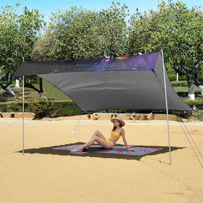 ALAZA Owl Portrait Rainbow Color Beach Tent Sun Shelter UPF50+ Protection Beach Shade Canopy w/ 4 Sandbags for Outdoor Camping Fishing Backyard Fun Picnic 10x9 ft