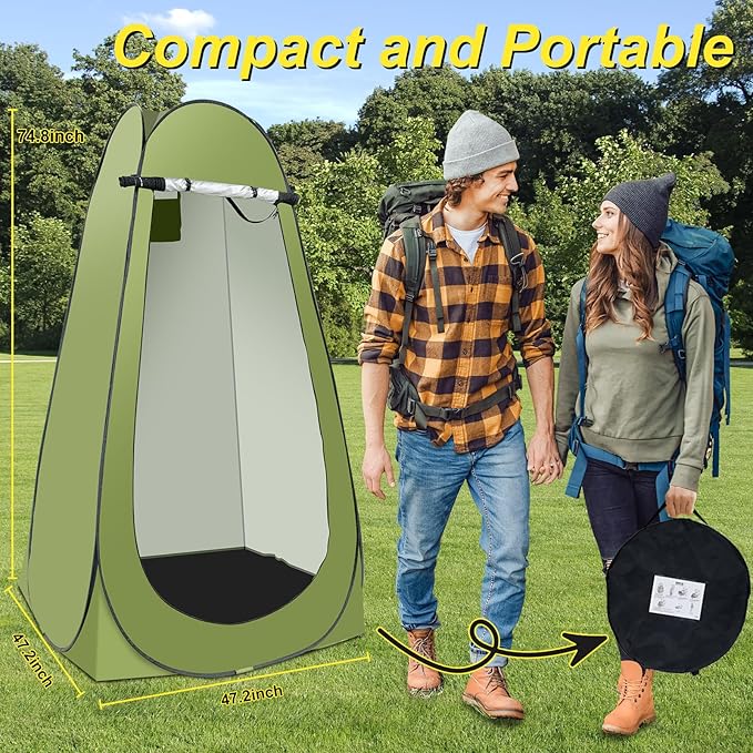 Pop Up Shower Tent for Camping Portable Outdoor Privacy Shower Tent with 6000mAh Rechargeable Shower