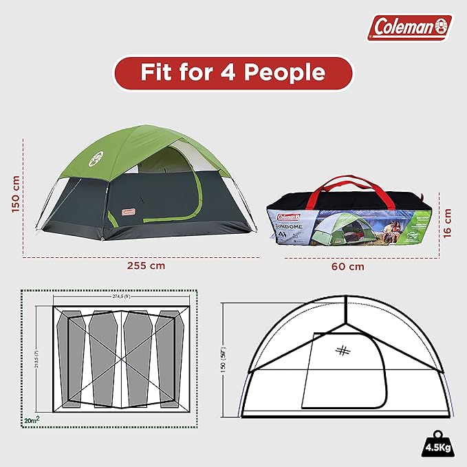 Coleman Sundome Camping Tent with Rainfly 2/3/4/6 Person Tent Sets Up in 10 Mins Weatherproof Shelter for Camping Festivals Backyard Sleepovers &amp More