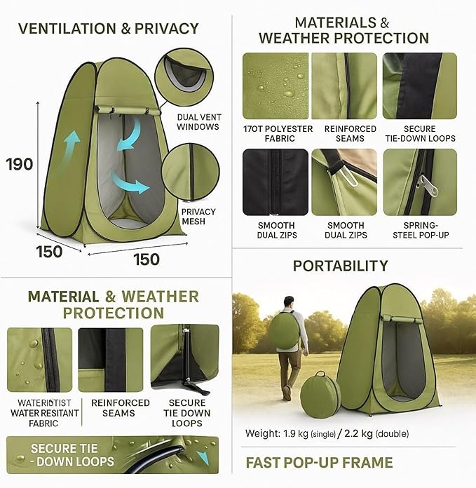 Camping Waterproof Tent - Portable Outdoor Tent for Single or Double use Lightweight Polyester Shelter for Hiking Picnic Beach Trekking Travel &amp Family Camping - Easy Setup