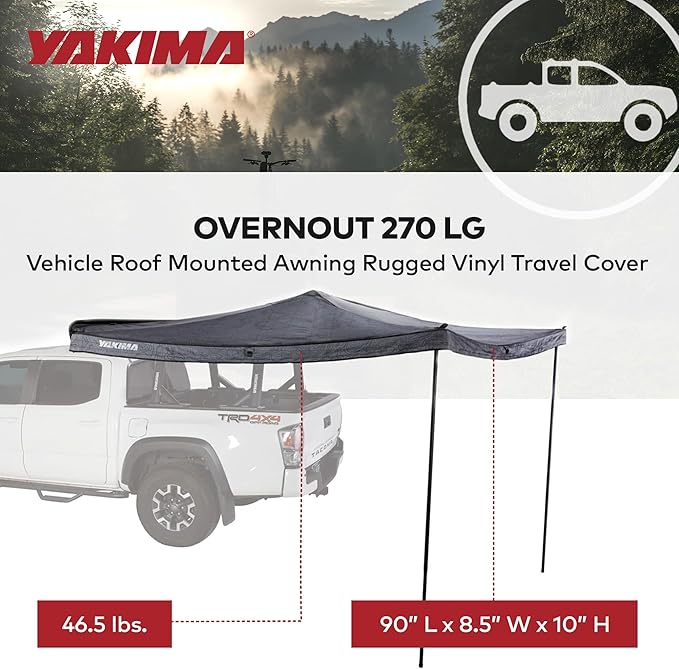 Yakima Freestanding Roof Mounted Awning 270 Degree 80 Sq Ft Travel Sun Protection Canopy w/Support Legs for Left Side of Vehicle OverNOut 270 LG