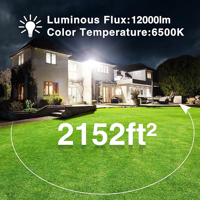 Onforu 120W LED Flood Light Outdoor 12000LM Security Lights IP66 Waterproof Outdoor LED Lights 6500K Daylight White Floodlight for Garage Yard Garden Stadium Playground Arena(2 Pack)