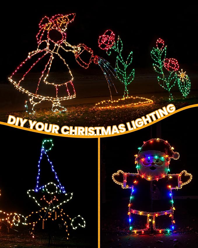Brightown Commercial 250 FT C9/E17 Christmas Light Sockets Set Spool C9 Outdoor/Indoor String Light Stringer 12 Spacing Green Wire for Wedding Patio Event Party Lighting Decor