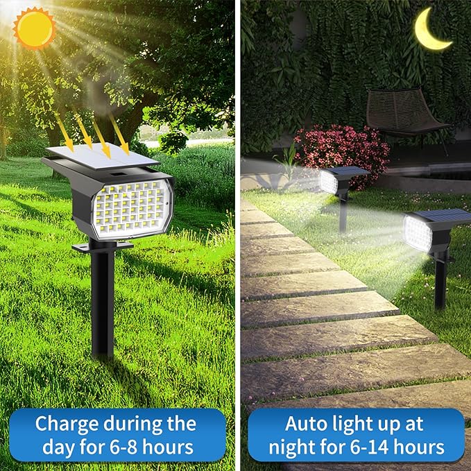 Solar Spot Lights Outdoor 6 Pack [46 LED/3 Modes] Solar Landscape Spotlights Waterproof 2-in-1 Auto On/Off Solar Powered Lights for Outside Yard Garden Wall Pathway(Cool White)