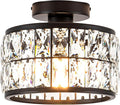 Crystal Ceiling Light Fixture Modern Semi Flush Mount Ceiling LightCrystal Chandelier for Kitchen Bedroom Bathroom Entryway Black Finish