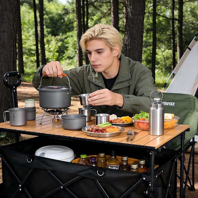 Folding Camping Wagon Table Accessory | 200LB Capacity Universal Fit for 40-50 Utility Carts | Instant Setup Portable Camp Table for Outdoor Picnics &amp Tailgating
