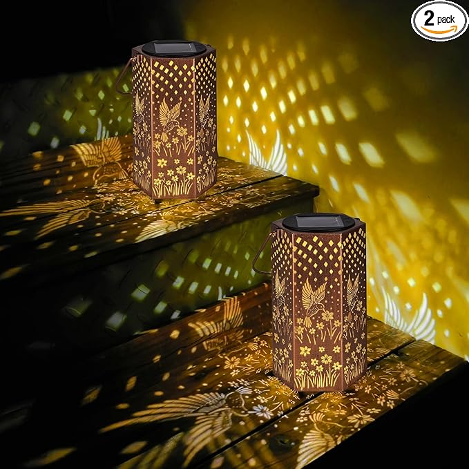 2 Pack Hummingbird Solar Lanterns Outdoor Waterproof - Mothers Day Gifts for Mom Grandma Birthday Gifts for Women Solar Lights Outdoor Garden Decor for Outside