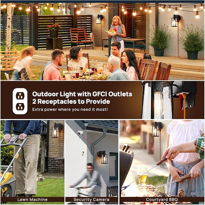 Dusk to Dawn Motion Sensor Outdoor Light with GFCI Outlet Waterproof Outside Porch Light Exterior Lighting Fixtures for House Garage Front DoorBulb Included12.5 H1PC