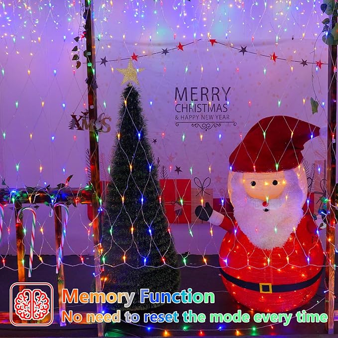 QITONG Net Lights Outdoor Mesh Lights 12ft x 5ft 360 LED Multicolor Christmas Light with 8 Modes Connectable Clear Wire Bush Light Plug in