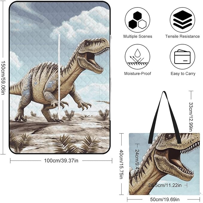 Zipper Dinosaur Walking Style Picnic Mat Suitable for Travel Camping Park Or Home Use