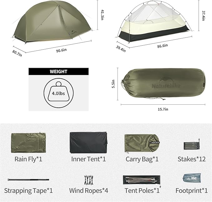 Naturehike Mongar Pro 1/2/3 Person Backpacking TentWaterproof Nylon Easy Setup Lightweight Camping Tent