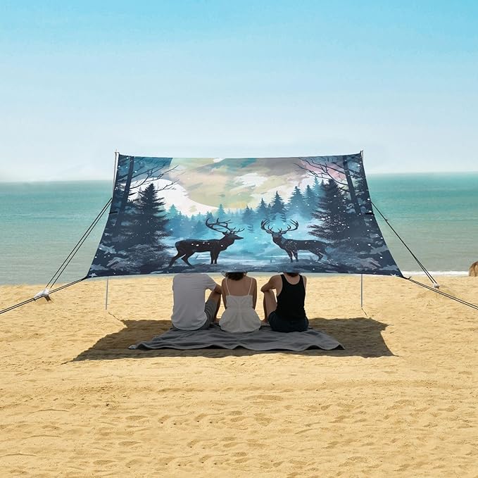 Camping Sun Shelters Deer Couple in Forest Pattern Beach Canopy 126 * 110.2in