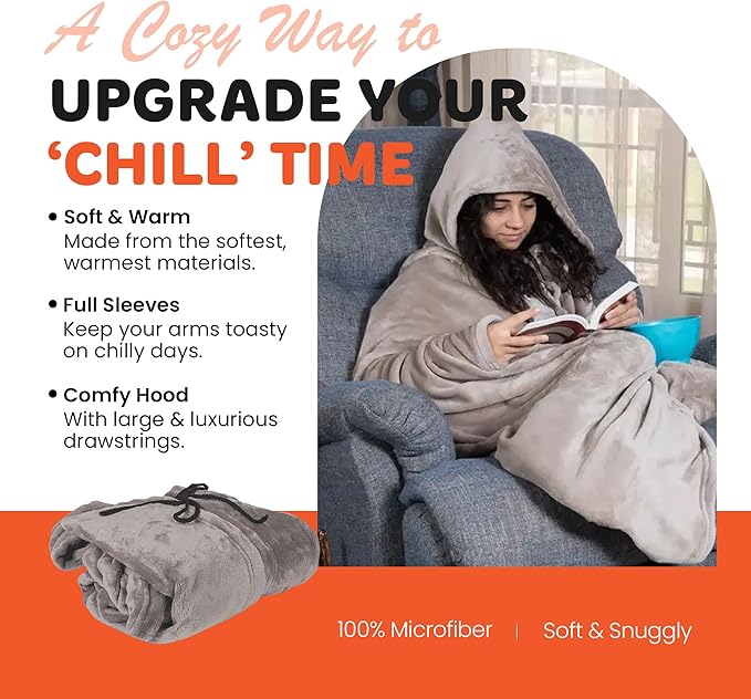 Mintra Home Wearable Blanket Hoodie Soft Warm &amp Cozy Snuggies for Women &amp Men Hooded Blanket with Full Sleeves for Adults One Size Fits All 70in x 62in (Mocha)