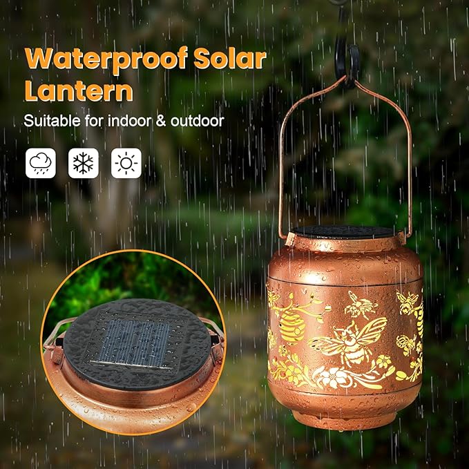 Birthday Gifts for Women Mom Grandma Solar Lantern Outdoor Waterproof Gardening Gifts for Women Bee Garden Decor Hanging Solar Lights Yard Decorations Outdoor Backyard Patio Porch