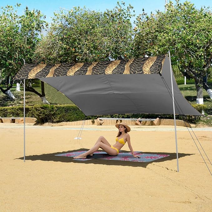 ALAZA Golden Snake Skin Print Beach Tent Sun Shelter UPF50+ Protection Beach Shade Canopy w/ 4 Sandbags for Outdoor Camping Fishing Backyard Fun Picnic 10x9 ft