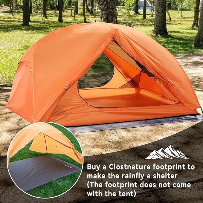 Clostnature 1/2 Person Backpacking Tent - Lightweight Two Person Tent for Backpacking Easy Set Up Waterproof Camping Tent for Adults Kids Scouts Large Size Outdoor Hiking Mountaineering Gear
