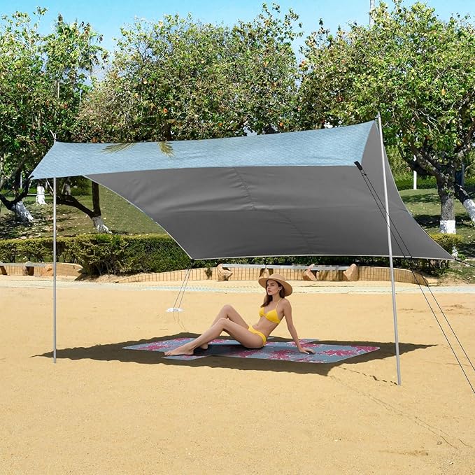 Bolaz Beach Canopy Tent Sun Shade9'×10.5' Large Family Beach Shade UPF50+- Outdoor Shade for Camping Trips FishingWatercolor Beach Summer Vibes2
