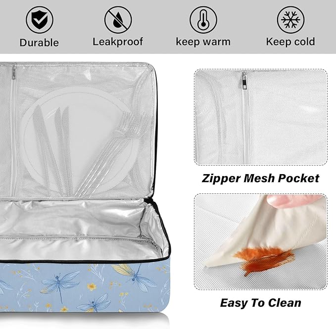 Casserole Carrier Adorable DragonfliesInsulated Casserole Carrier for Hot or Cold Food Thermal Lunch Tote for Potluck Parties Picnic Beach Fits 9 x 13 Inches Baking Dish