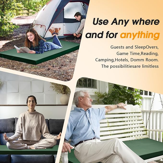 CYMULA Camping Cot Mattress 2in Memory Foam Sleeping PadSoft Warm Non-Slip Camping Mattress Topper with Retaining for AdultsPortable Roll up Pad for Travel(75 x30)（only Mattress）