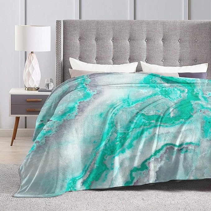 60X50 Aqua White Gemstone Agate Mineral Quartz Lightweight Flannel Blanket - Soft and Breathable Polyester Suitable for Travel Camping and Home Decoration