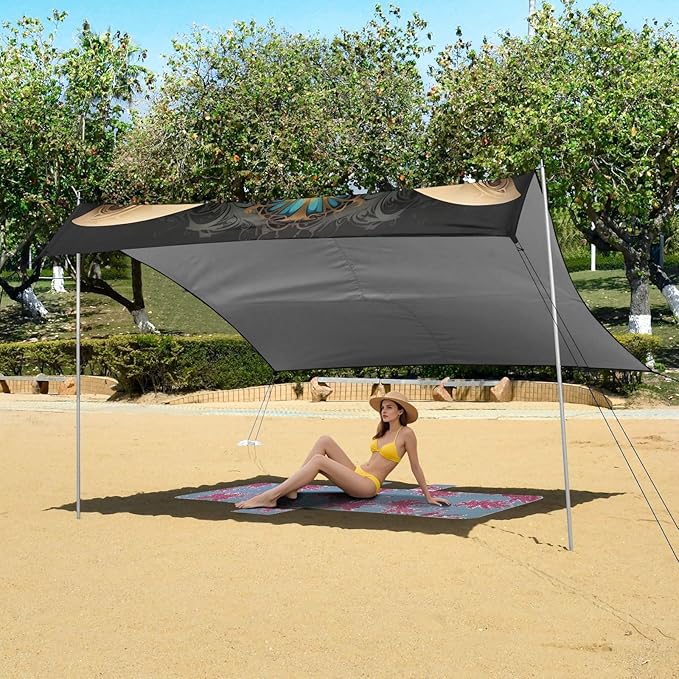 ALAZA Butterfly Gothic Beach Tent Sun Shelter UPF50+ Protection Beach Shade Canopy w/ 4 Sandbags for Outdoor Camping Fishing Backyard Fun Picnic 10x9 ft