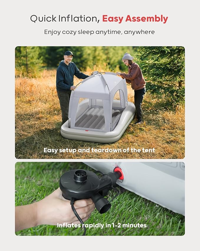 QPAU Inflatable Toddler Travel Bed with Tent Portable Kids Air Mattress with Safety Sides Ideal for Home Grandma's Camping Traveling -Includes Fast Electric Pump