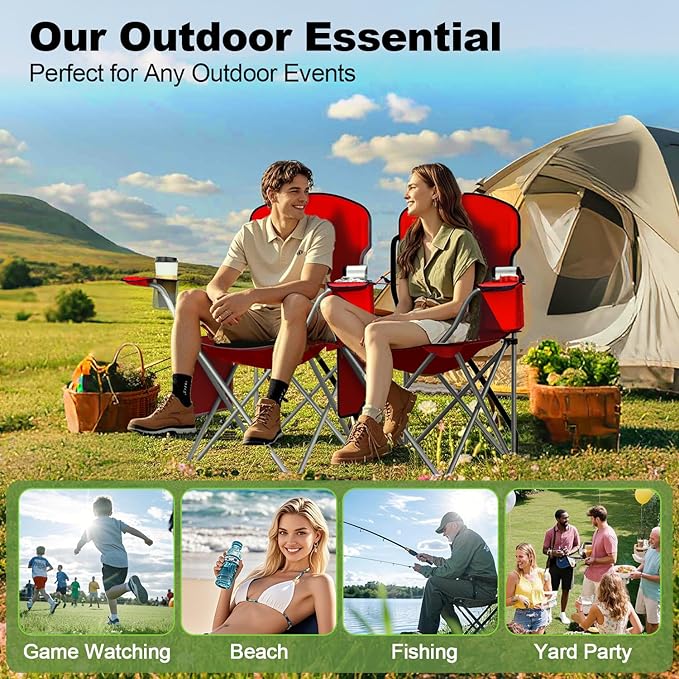 Folding Camping Chairs Durable 600D Oxford Portable Outdoor Chair with Cooler Pouch Cup Holder &amp Storage Pocket for Camping Beach Fishing