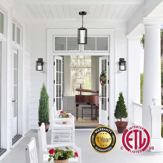 VIANIS Large Outdoor Pendant Lights with Adjustable Chain Oil Rubbed Bronze Farmhouse Exterior Hanging Light Fixture for House 100% Aluminum Waterproof Built-in 10W LED Outdoor Chandelier for Porch