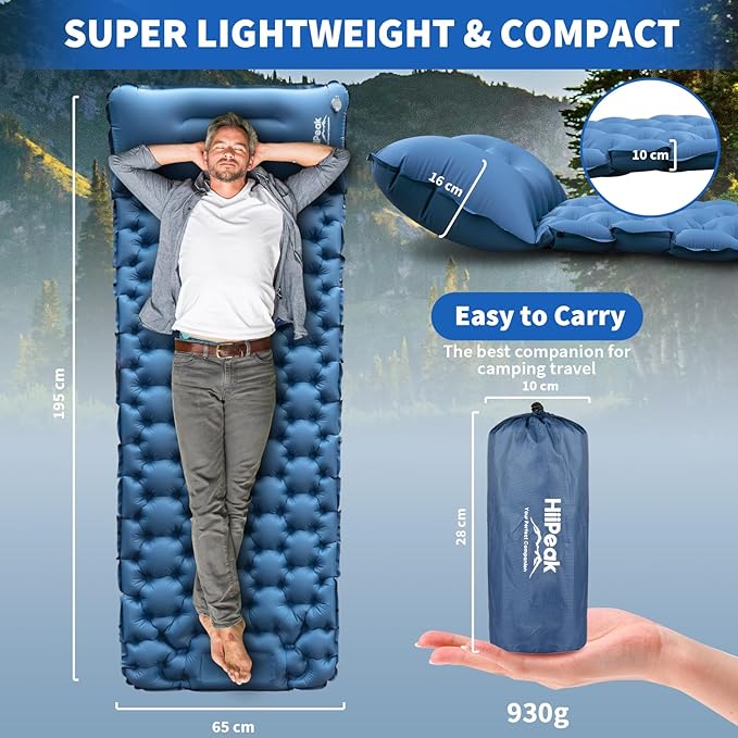 HiiPeak Sleeping Pad for Camping- Ultralight Inflatable Sleeping Mat with Built-in Foot Pump &amp Pillow Upgraded Compact Camping Air Mattress for Tent Backpacking Hiking