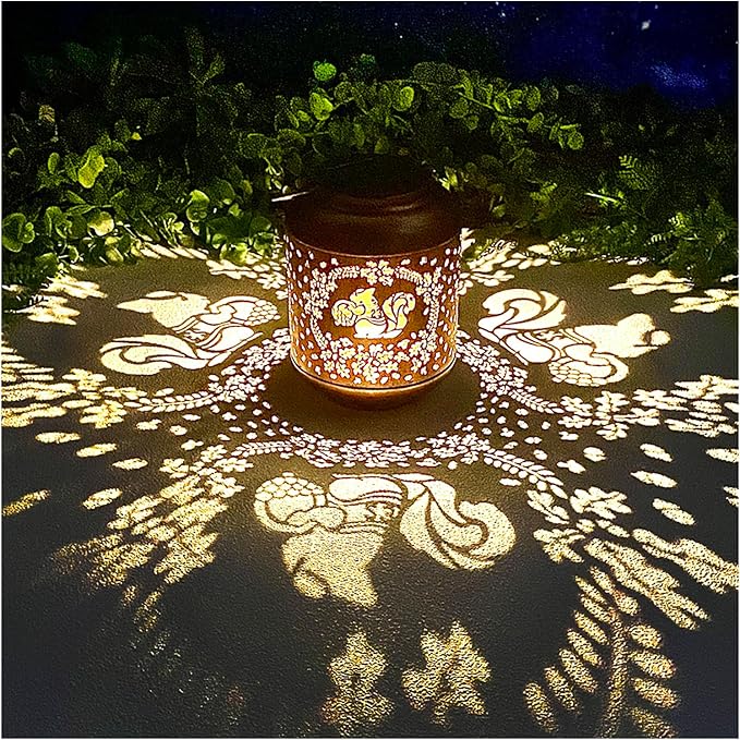 Squirrel Solar Lanterns Outdoor Waterproof Hanging Solar Lights Squirrel Gifts for Women Men Metal Decorative LED Lanterns for YardPatioLawnTabletopPathwayLandscapeGarden Decor