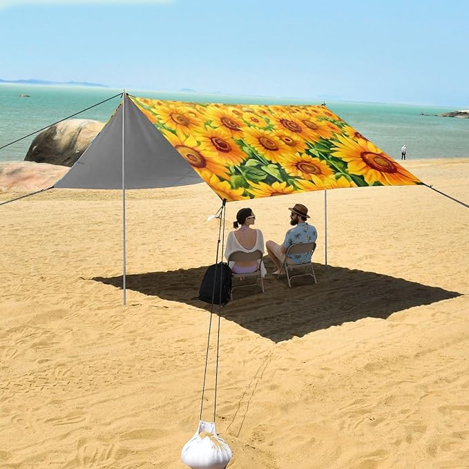 Sunflower Flower FloralCamping Sun Shelters 9.2 x 10.5 FT Beach Canopy Tent Sun Shade with Carrying Bag for Camping Trips Fishing Backyard Fun or Picnics 21341236