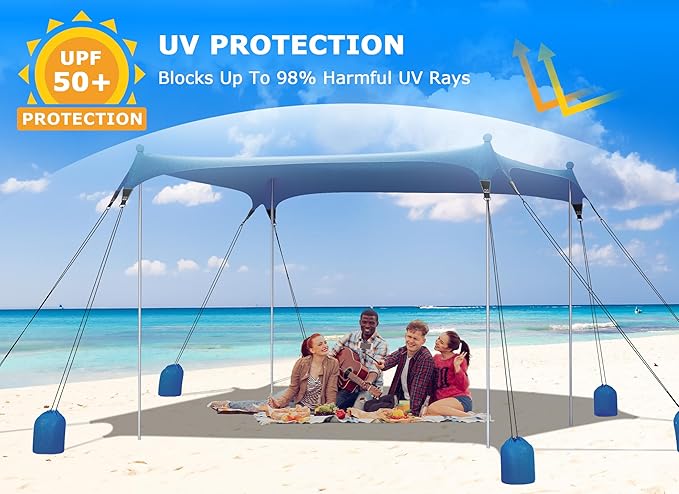 Gorich Beach Tent Sun Shelter with 8 Sandbags UPF50+ Protection &amp Windproof Pop Up Beach Canopy Tent Sun Shade for Family Travel &amp Camping Easy Setup Canopy Umbrella