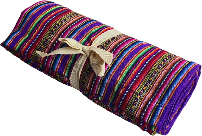 Lucio Fabrics Unique Native Peruvian Throw - Vibrant Colors Lightweight Durable - HomeYoga BeachCampingPicnicOutdoor Activities Thin Blanket 70'' x 47'' (Purple Andean Stripes)