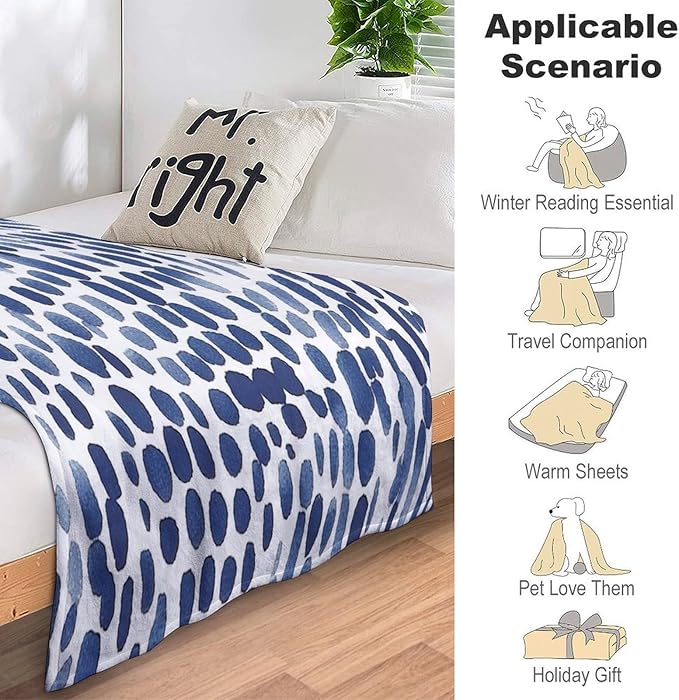 ArogGeld Watercolor Indigo Cheetah Print Soft Luxury Flannel Blanket Blue and White Animal Print Leopard Fluffy Lightweight Blanket for Living Room and Bedroom 70x80in Birthday Gift to Grandparents