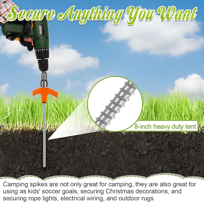 20 Pcs 8 Heavy Duty Screw in Tent Stakes with Hex Heads and Storage Box Metal Threaded Tent Stakes Ground Anchors for Camping Swing Canopies (Orange)