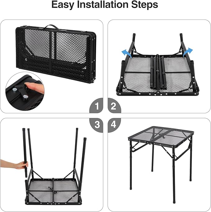 RedSwing Portable Grill Table for Outside Aluminum Square Folding Grill Stand Table for Outdoor Camping Picnic BBQ Lightweight Adjustable Height 24x24 Black