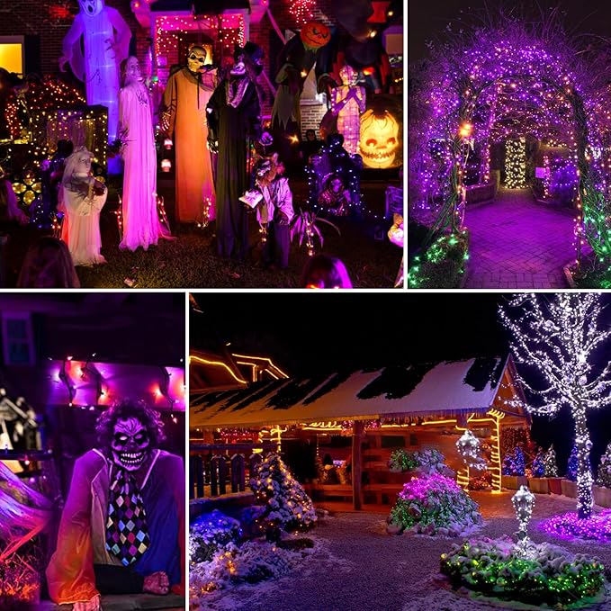 New Upgraded Orange and Purple Solar Halloween Lights 19 Modes 2 Pack Total 144FT 400 LED Solar String Lights Outdoor Waterproof Solar &amp USB Rechargeable for Halloween Decorations Orange &amp P