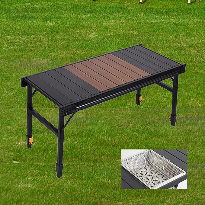 Outdoor Folding Table with Adjustable Legs Camp Table for Backyard Patio BBQ
