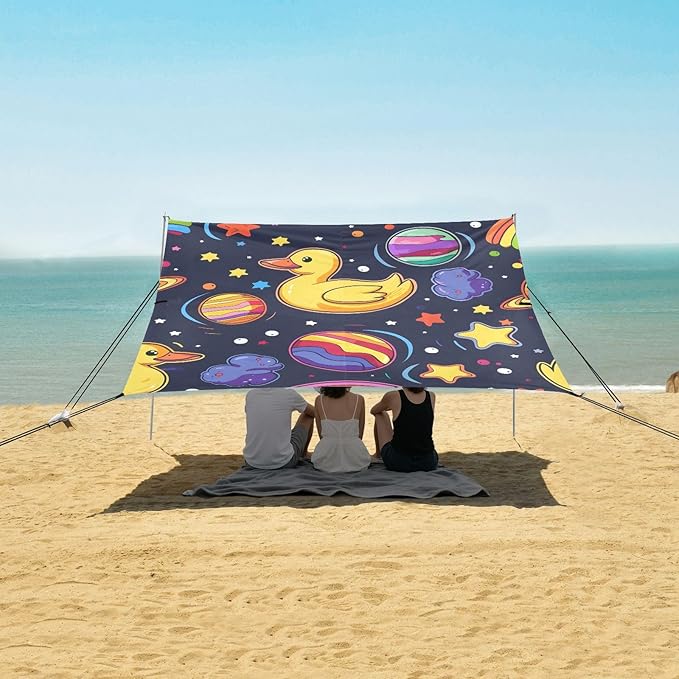 Space Duck Stars Camping Sun Shelter Beach Tent Portable Beach Sun Shade Outdoor Canopy for Camping Trips Fishing Picnic