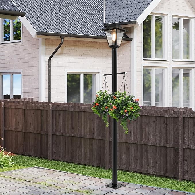 6.5FT Outdoor Lamp Post Split Street Light Pole with Cross Arm Base Mount Lighting Post Fixtures for Courtyard Parking Lot Fits Standard 3 Post Top Fixtures (6.5FT 76mm Base Mount)