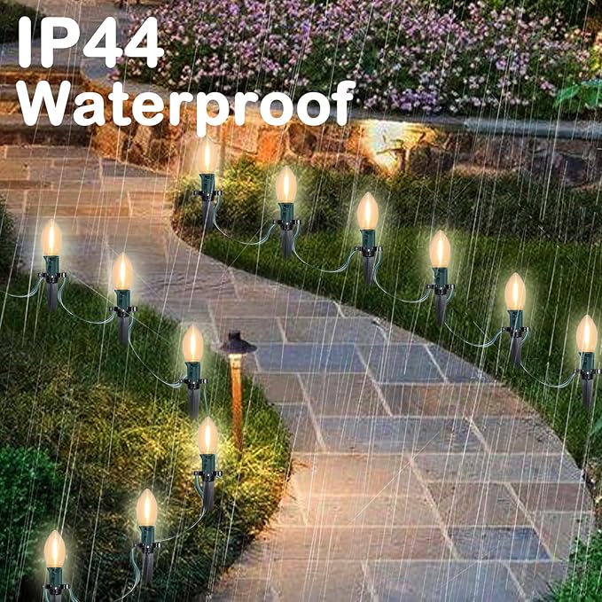 SUNSGNE C9 LED Christmas Pathway Lights Outdoor 38 Feet Sidewalk String Lights with Marker Stakes 25 LED Clear Connectable Christmas Walkway Markers Lights for Outside Porch Garden Yard Lawn Decor