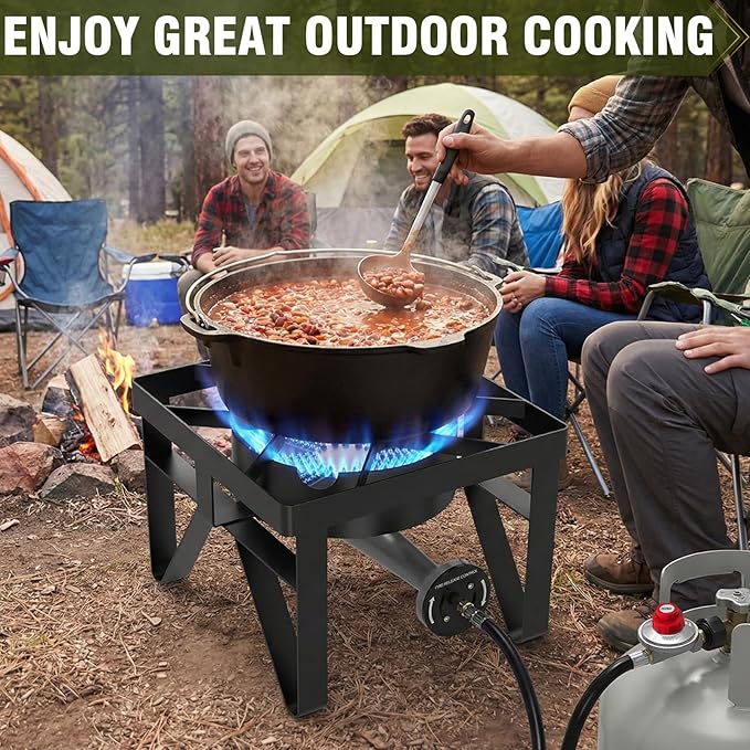 BESTFIRE 200000 BTU Heavy-Duty Propane Burner – Outdoor Stove with 0-20Psi Adjustable Regulator &amp Black Hose – Ideal for Home Brewing Turkey Frying Camping &amp Backyard Cooking