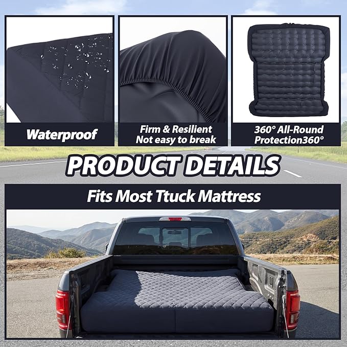 Truck Bed Air Mattress Sheet for 5.5 to 5.8 ft Pickup Trucks Waterproof Cover Protector for Short Truck Air Mattress Soft Flocked Tpu Surface Camping Trucks Bed Bedding for Outdoor Overlanding Travel