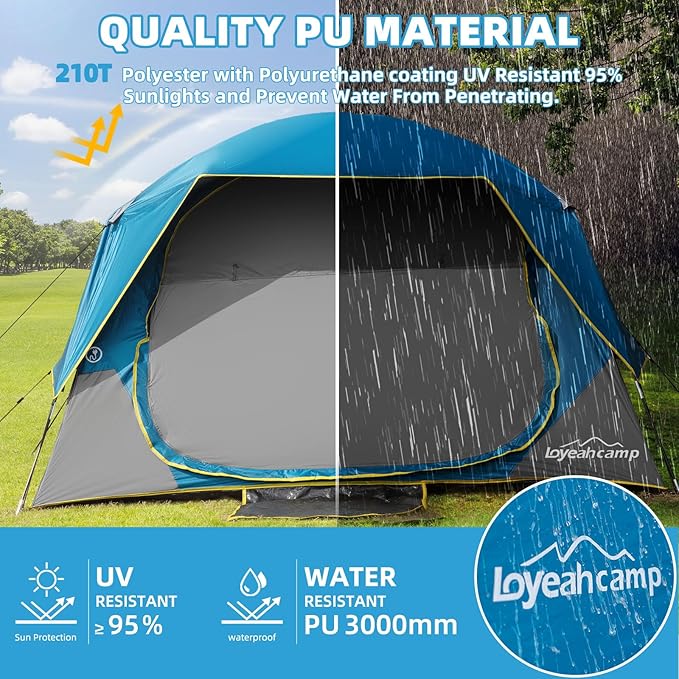 Tents 4 Person Camping Tent Easy Setup Waterproof Family Tents for Camping Portable Dome Tent for Outdoor Camping with Rainfly Carry Bag