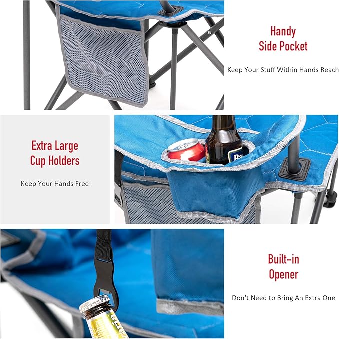 SUNNYFEEL XXL Oversized Camping Chair Heavy Duty 500 LBS for Big Tall People Above 6'4 Padded Portable Folding Sports Lawn Chairs with Armrest Cup Holder &amp Pocket for Outdoor/Travel/Picnic/Camp