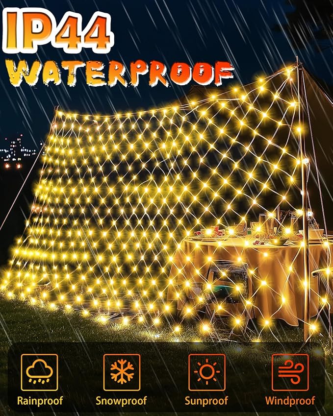 Coroor Christmas Net Lights 12ft x 5ft 360 LED Outdoor Mesh Lights with 8 Modes Waterproof Bush String Lights for Home Garden Yard Xmas Decorations Connecable Timer (Warm White)