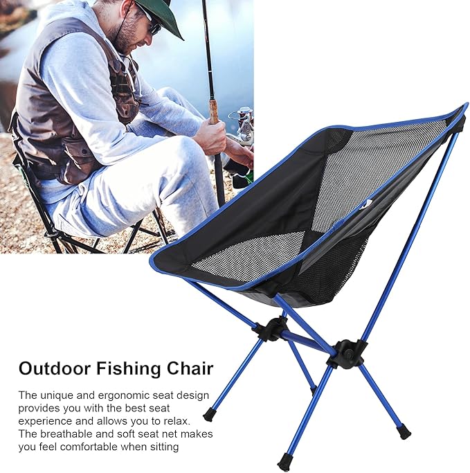 Camping Chair Fishing Chair Portable Folding Chair with Storage Bag for Adults Aluminum Frame Lightweight 150KG Capacity for Camping BBQ Hiking Beach Lawn