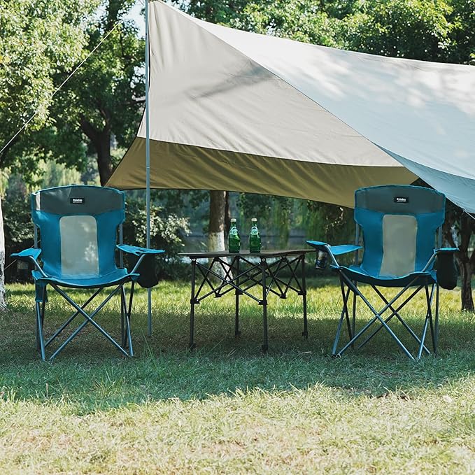 Camping Folding Chair Outdoor Lawn Portable Lightweight Camp Folding Chairs for Adult Outside with Cup Holder Cooler Pouch &amp Side Pocket for Camping Beach Fishing Sports or Tailgating Events